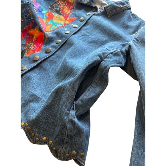 Montanaco Women’s Western Horse Themed Embellished Denim Jacket - L - Picture 5 of 9